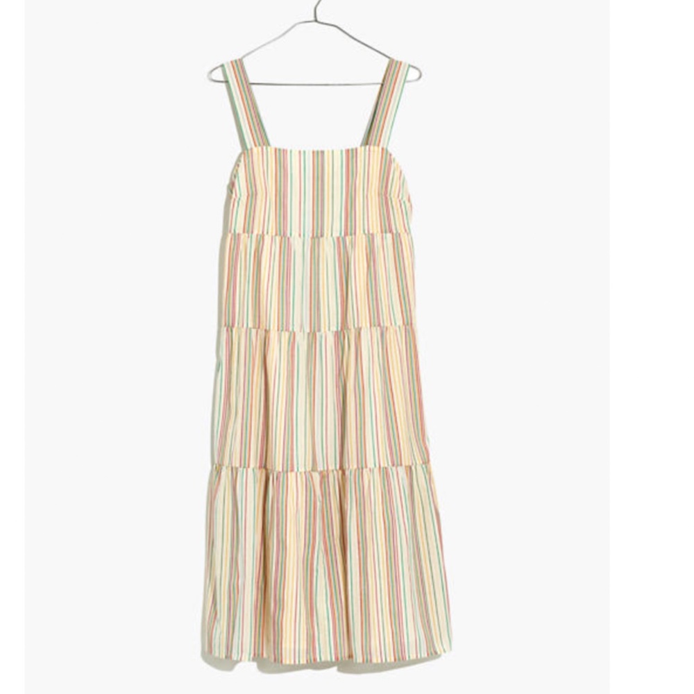 Madewell Button-Back Tiered Dress in Textural Rainbow Stripe